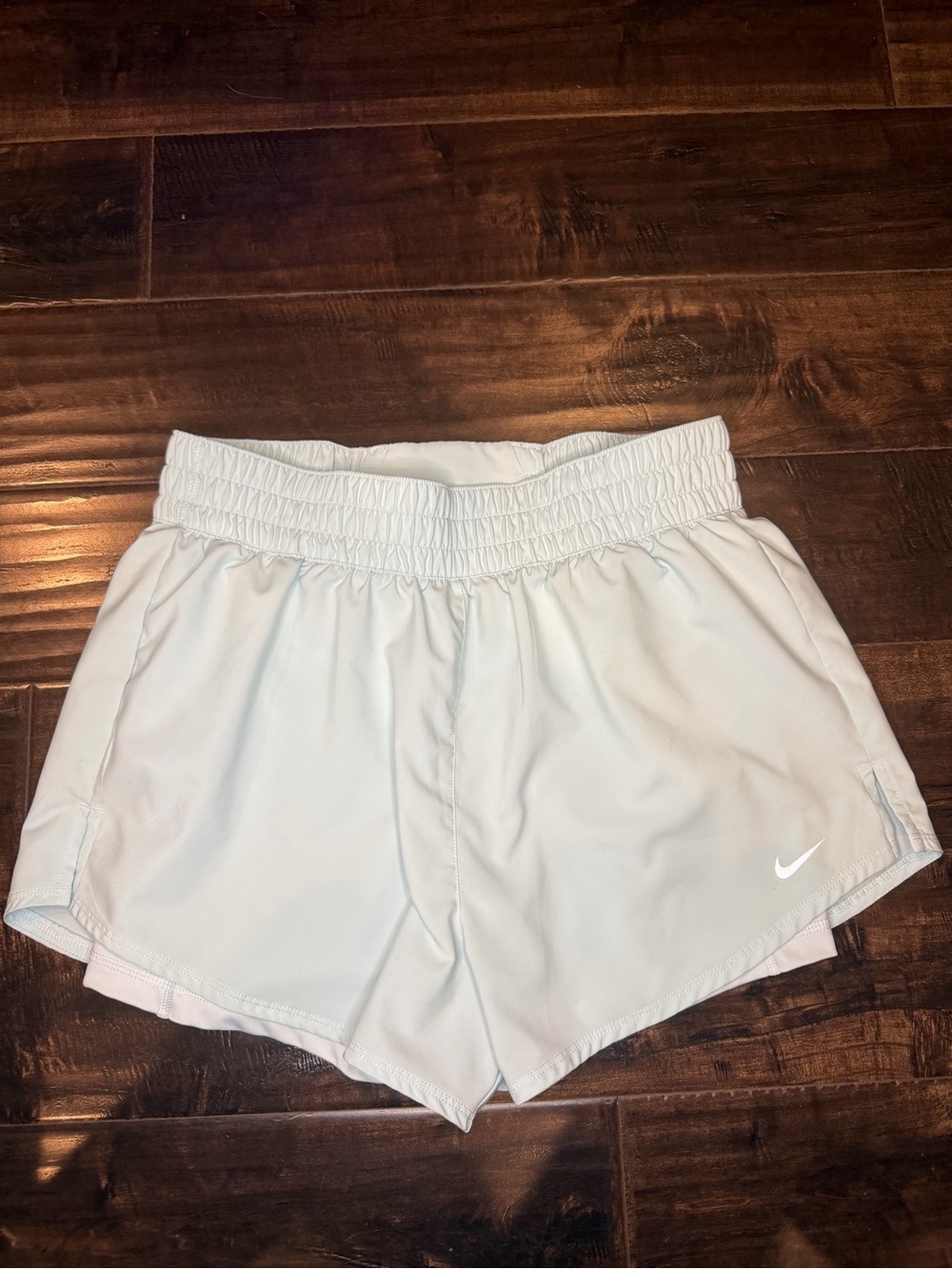 Nike One Women's 2-in-1 Dri-FIT Running Shorts Ice Blue White Spandex Medium